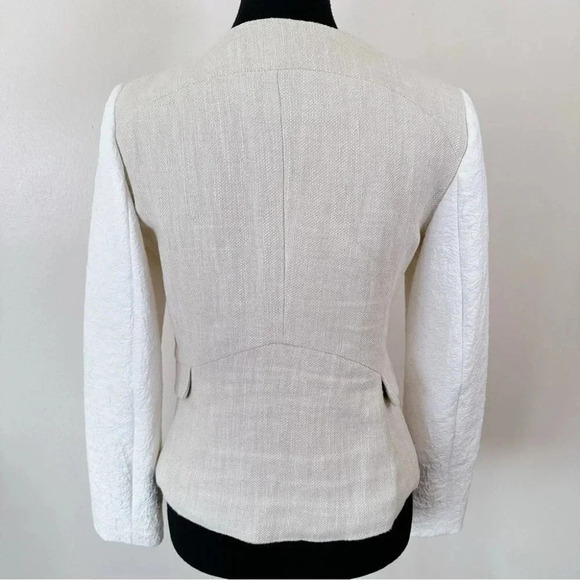 Zara Beige Linen Moto Jacket Textured Sleeve Beige White Jacket - Picture 4 of 16